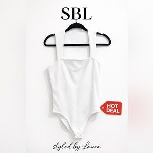 SBL- OQQ White Ribbed Stretch Bodysuit / Onesie – Size XXL – Minimal Chic Staple